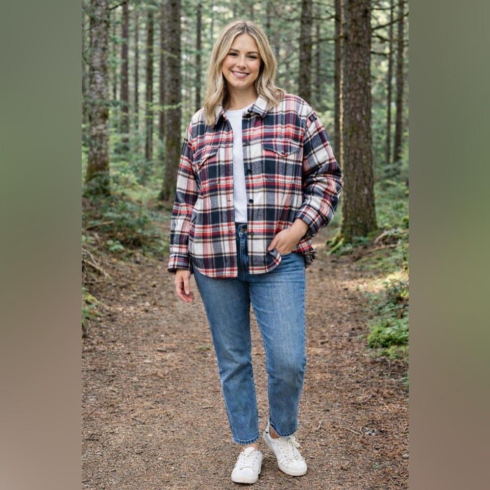 Lucky Brand XL Sherpa Lined Navy Plaid Shacket Shirt Jacket Flannel NEW